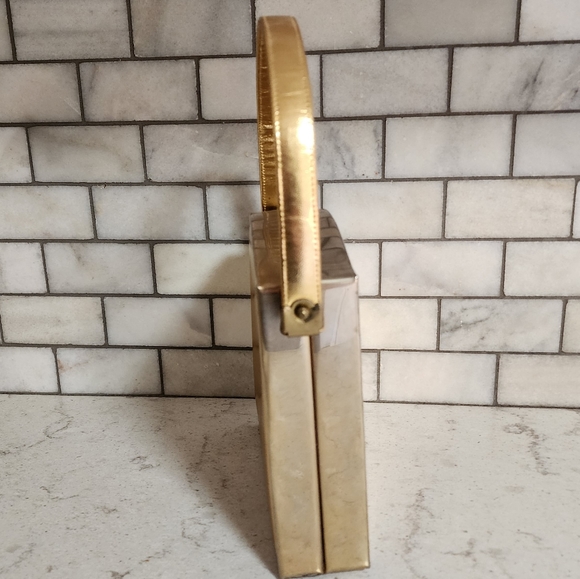 Vintage TYROLEAN NY Rigid Case Box Purse Gold Lame Rhinestone Cameo Roses - Picture 5 of 13